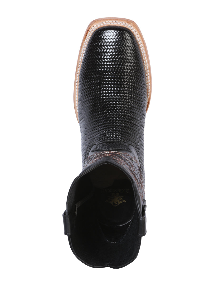 Bota Vaquera de Cuero con Punta Cuadrada "Weave Print" para Hombre