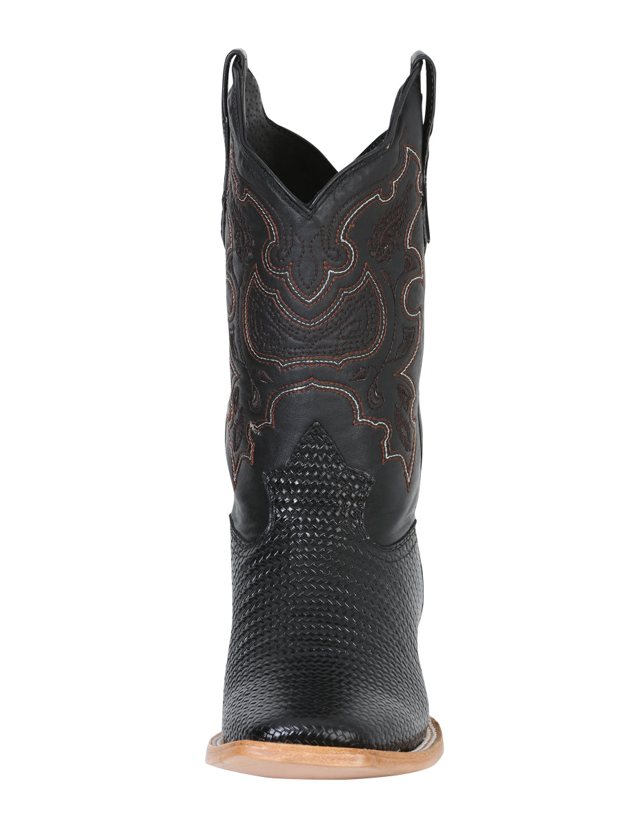 Bota Vaquera de Cuero con Punta Cuadrada "Weave Print" para Hombre