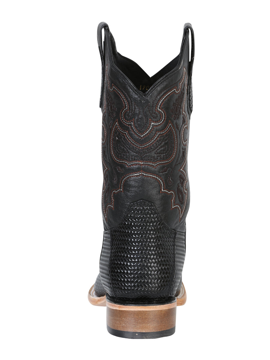 Bota Vaquera de Cuero con Punta Cuadrada "Weave Print" para Hombre
