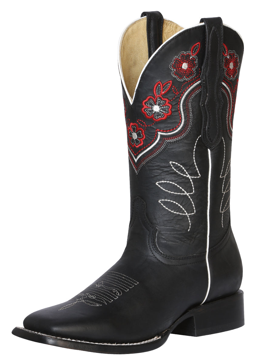 Bota Vaquera de Cuero con Punta Cuadrada "Ruby Rose" para Mujer