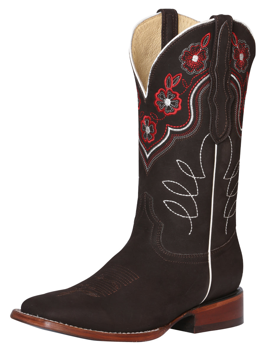 Bota Vaquera de Cuero con Punta Cuadrada "Ruby Rose" para Mujer