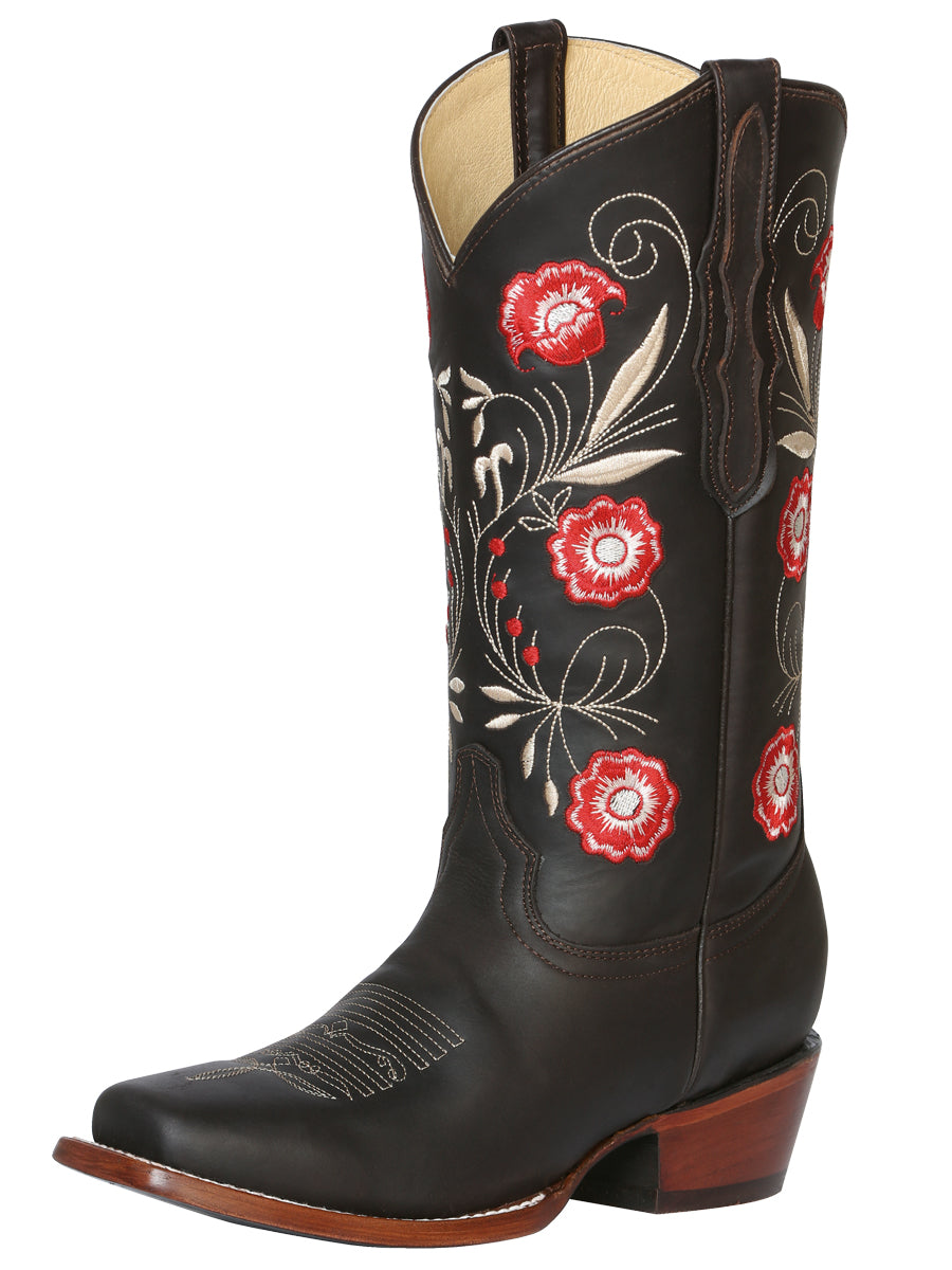 Bota Vaquera de Cuero con Punta Cuadrada "Ruby Rose" para Mujer