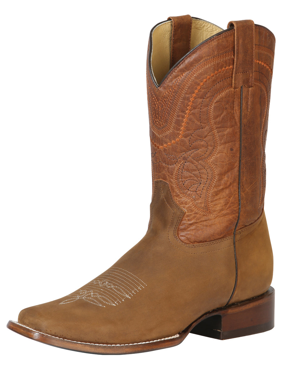 Bota Vaquera de Cuero con Punta Cuadrada "Benjamín" para Hombre