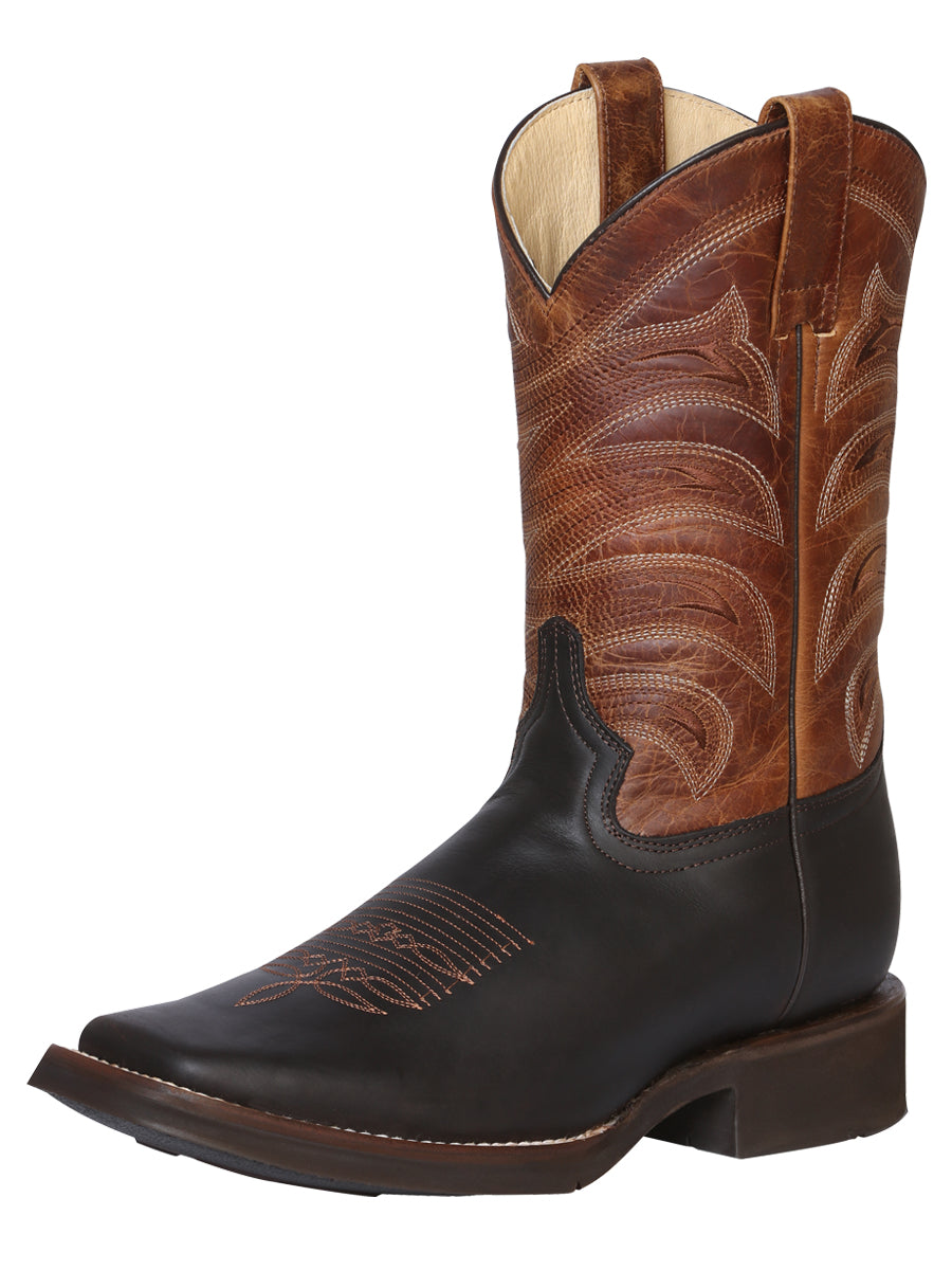 Bota Vaquera de Cuero con Punta Cuadrada "Roberto" para Hombre