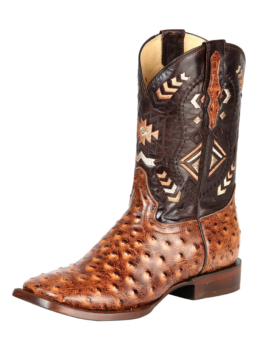Bota Vaquera de Cuero con Punta Cuadrada "Ostrich Print" para Hombre