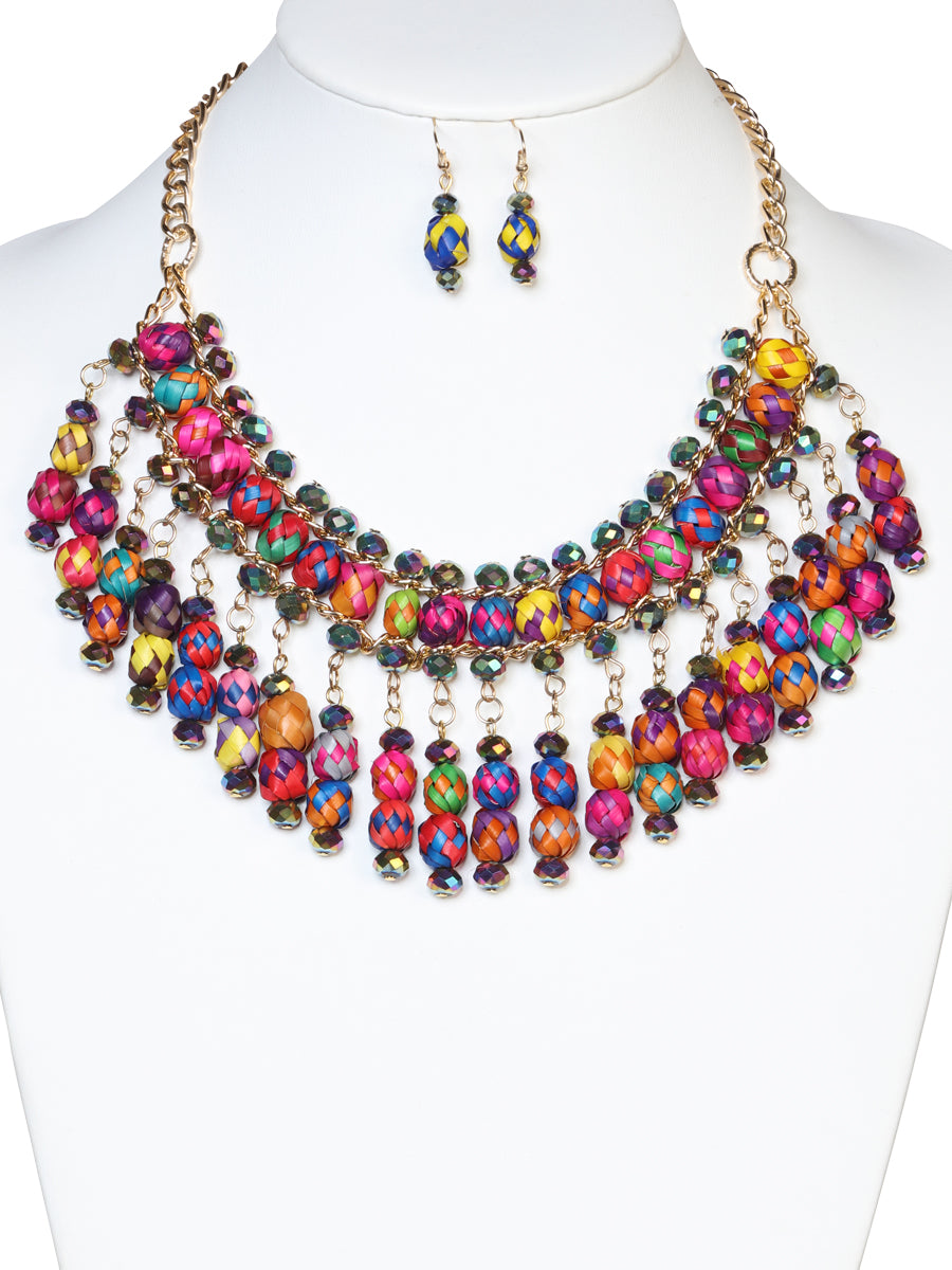 Set De Collar Y Aretes Artesanales De Palma multicolor