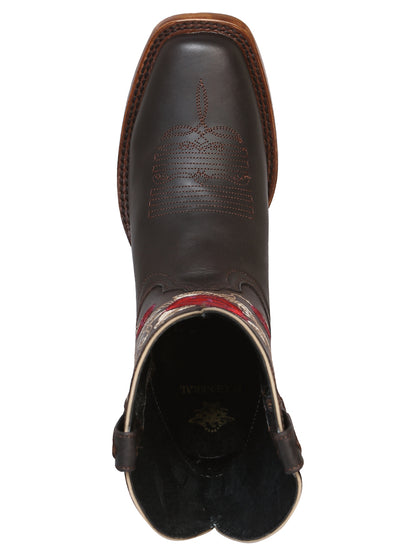 Botas Vaqueras De Cuero Con Punta Recortada ROD-1561- Negro