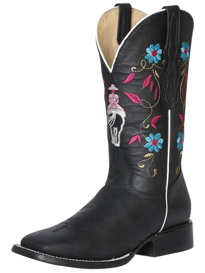 Bota Vaquera de Cuero con Punta Cuadrada